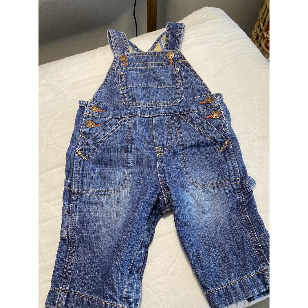 OshKosh BGosh Overalls 6 month Plaid Lined Vestbak Denim Snap USA Vtg. EUC